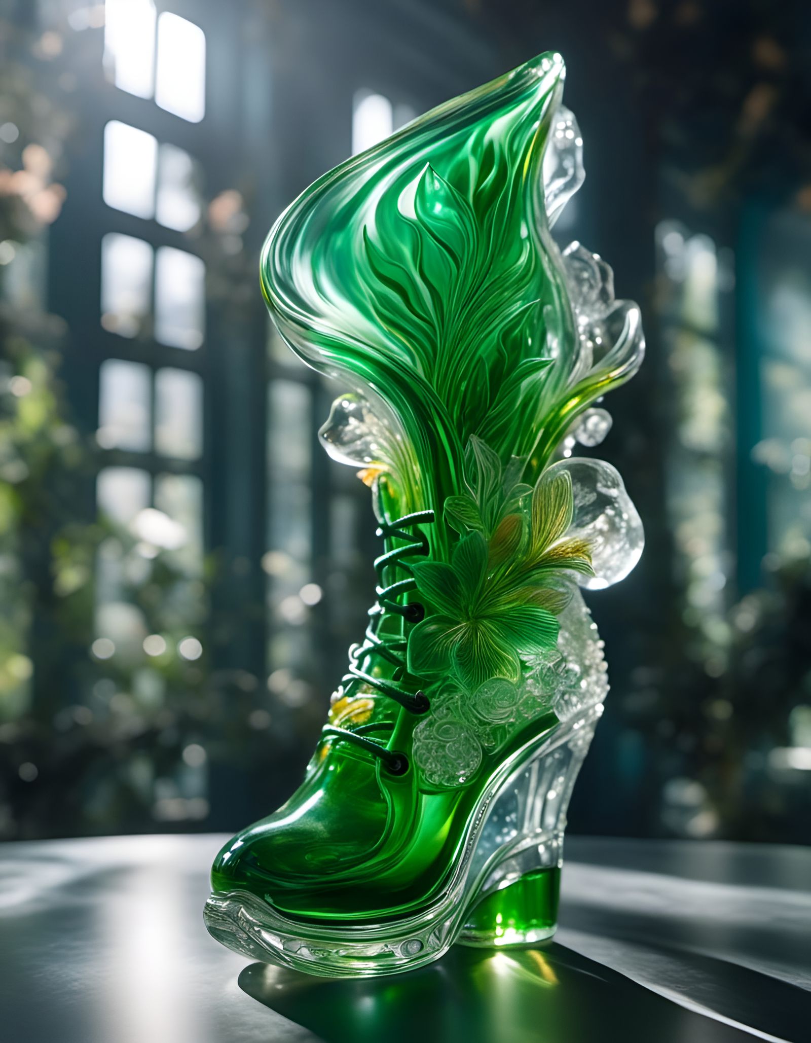Glass Boot Filled with Green Toy Soldiers