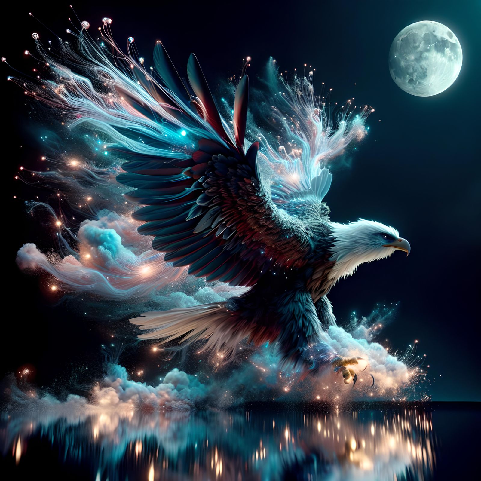 Majestic Eagle Emerges from Stardust in Hypermaximalist Styl...
