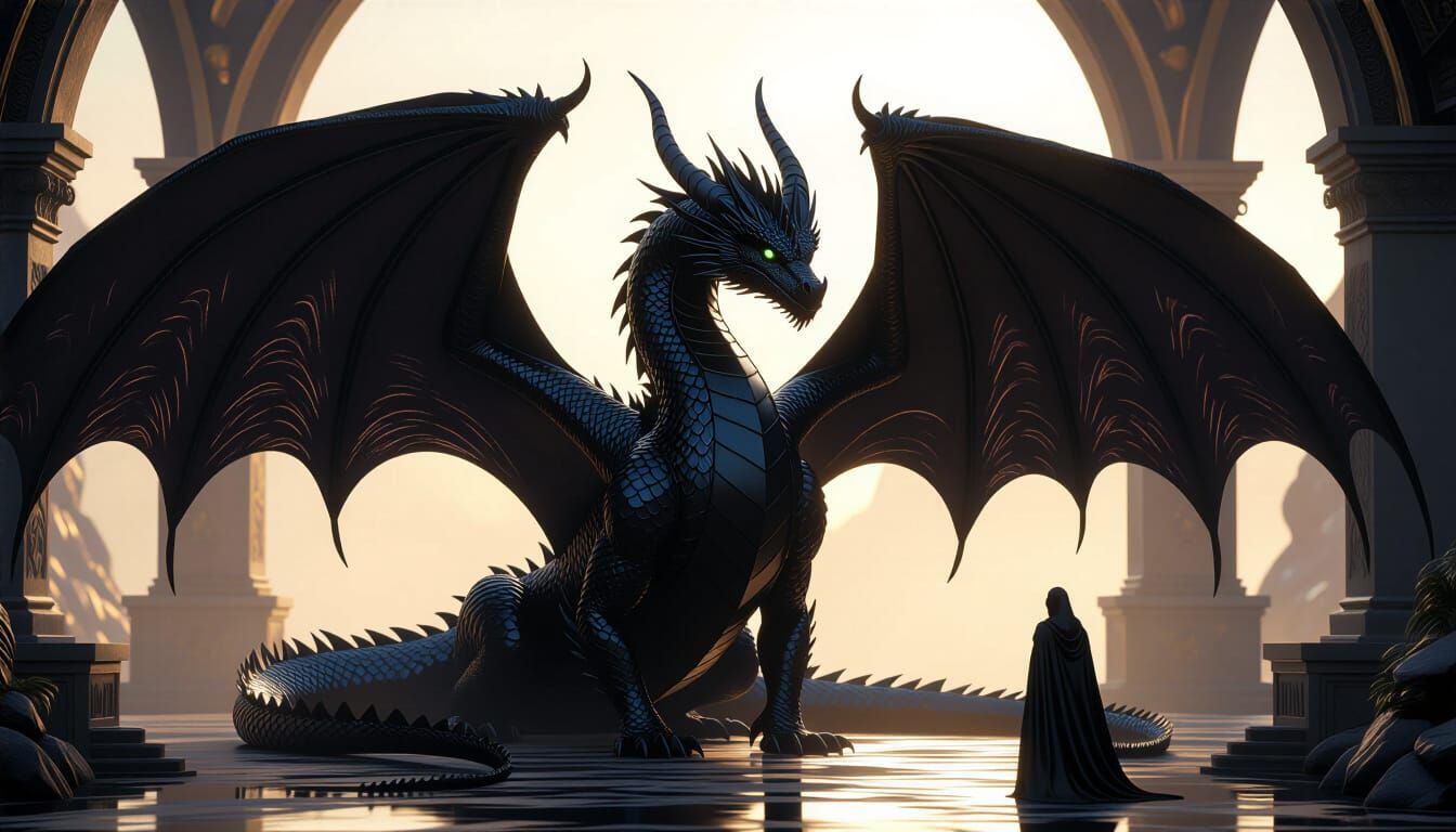 Majestic Black Dragon in Lair: Dark Fantasy Art