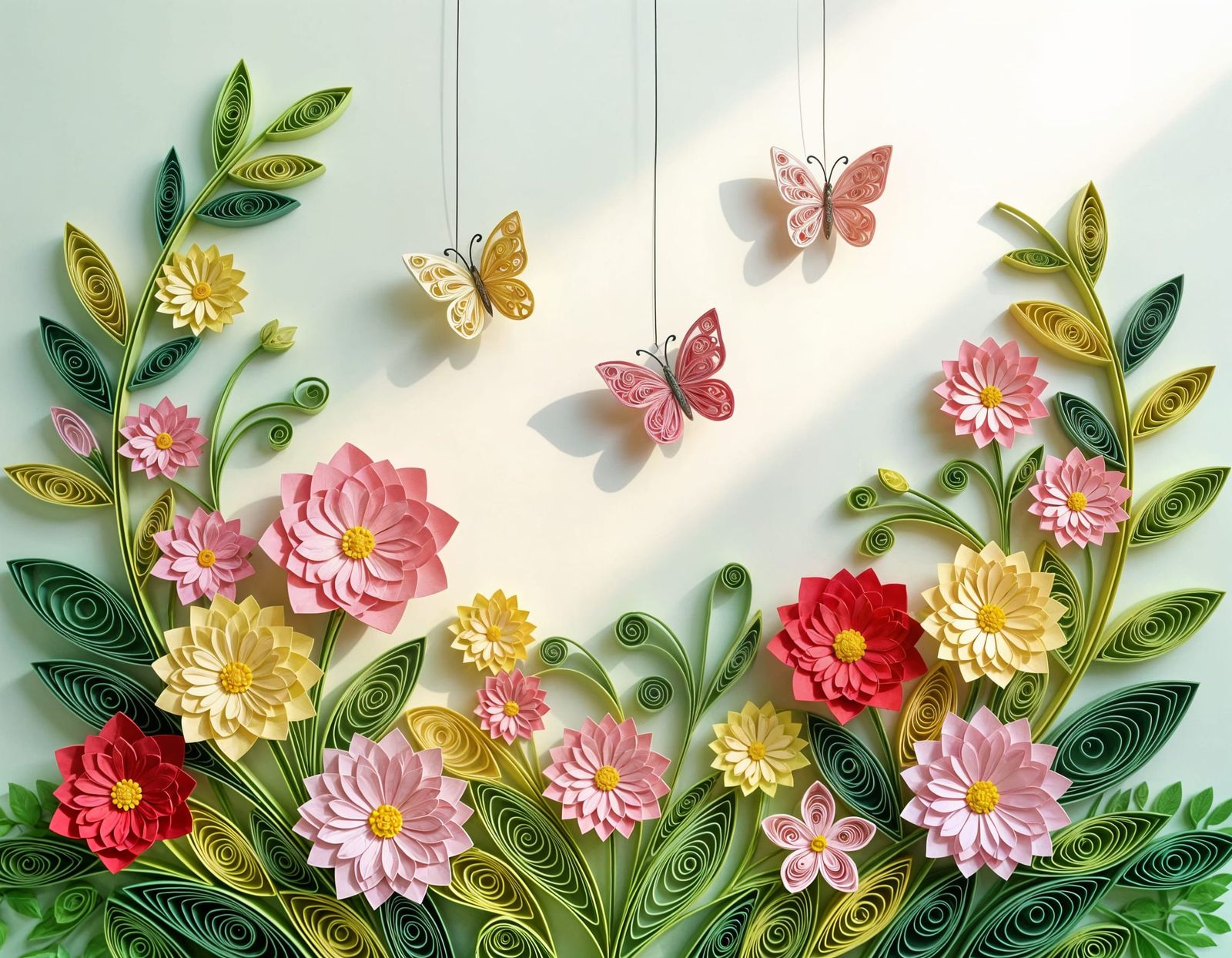 Quilling Art Garden with Paper Butterflies
