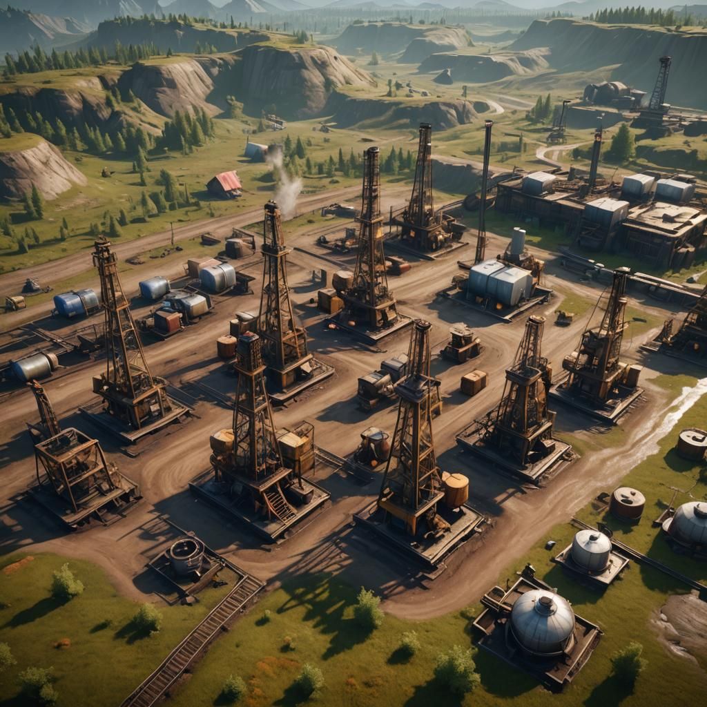 Epic Oil Rig Landscape in 3D Videogame Style
