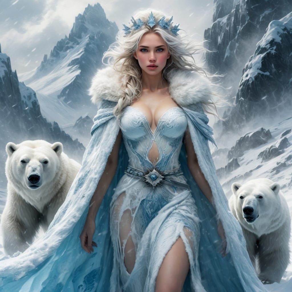 Ethereal Ice Queen Reigns Over Snowy Mountains
