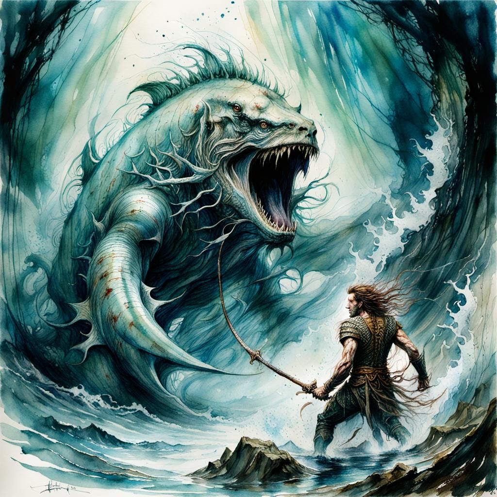 Leviathan Battles Poseidon in an Aquatic Underworld