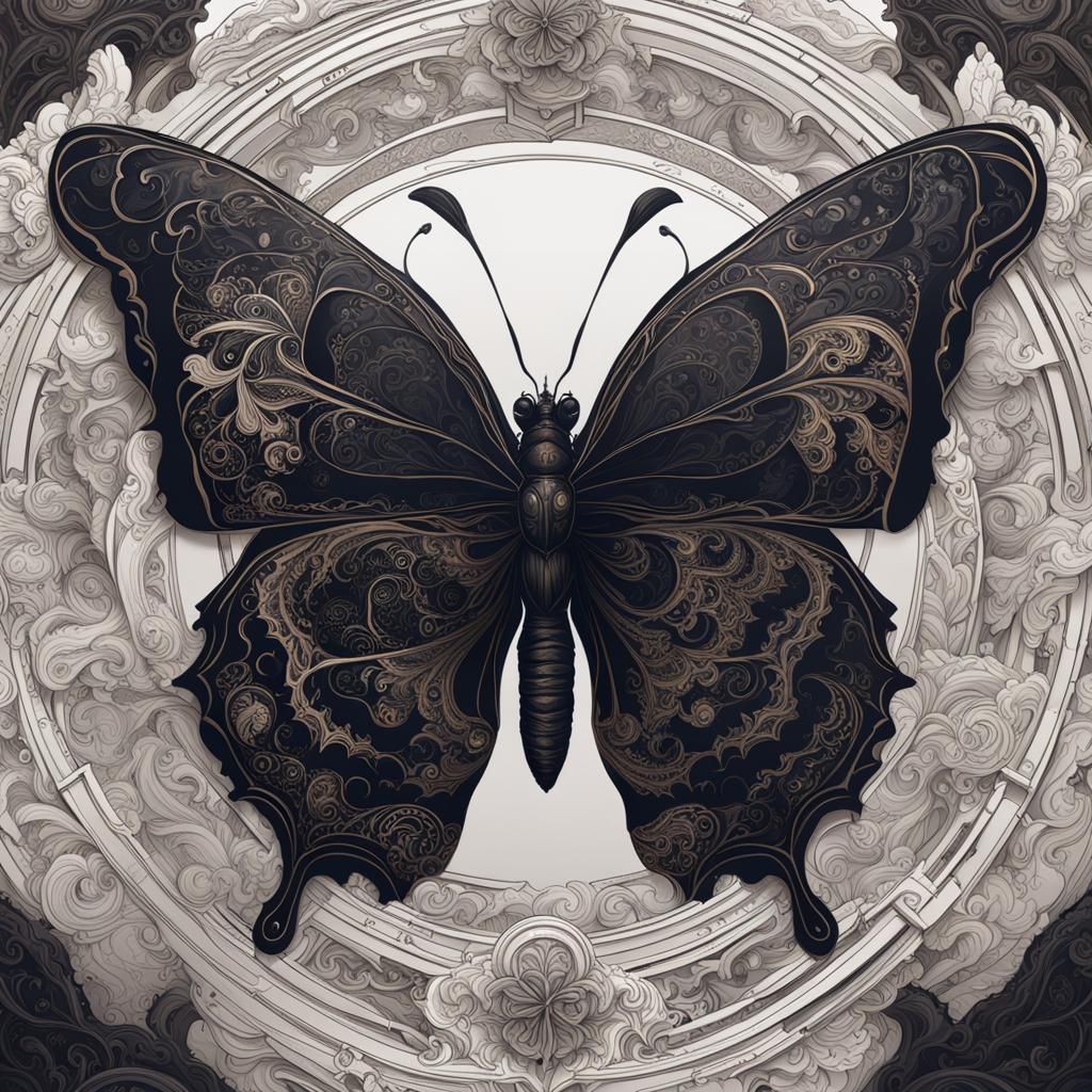 Ethereal Dark Academia Butterfly in Monochrome