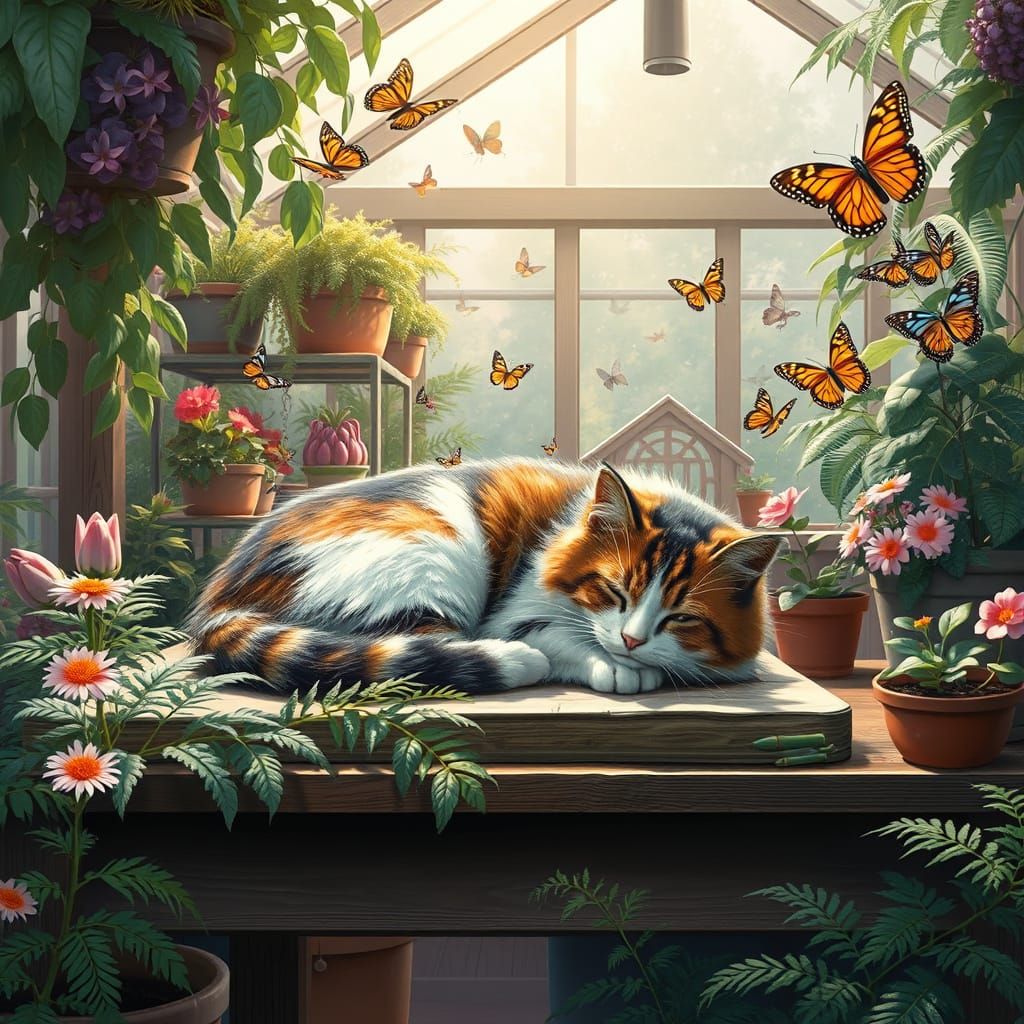 A Peaceful Greenhouse Oasis in Warm, Golden Light