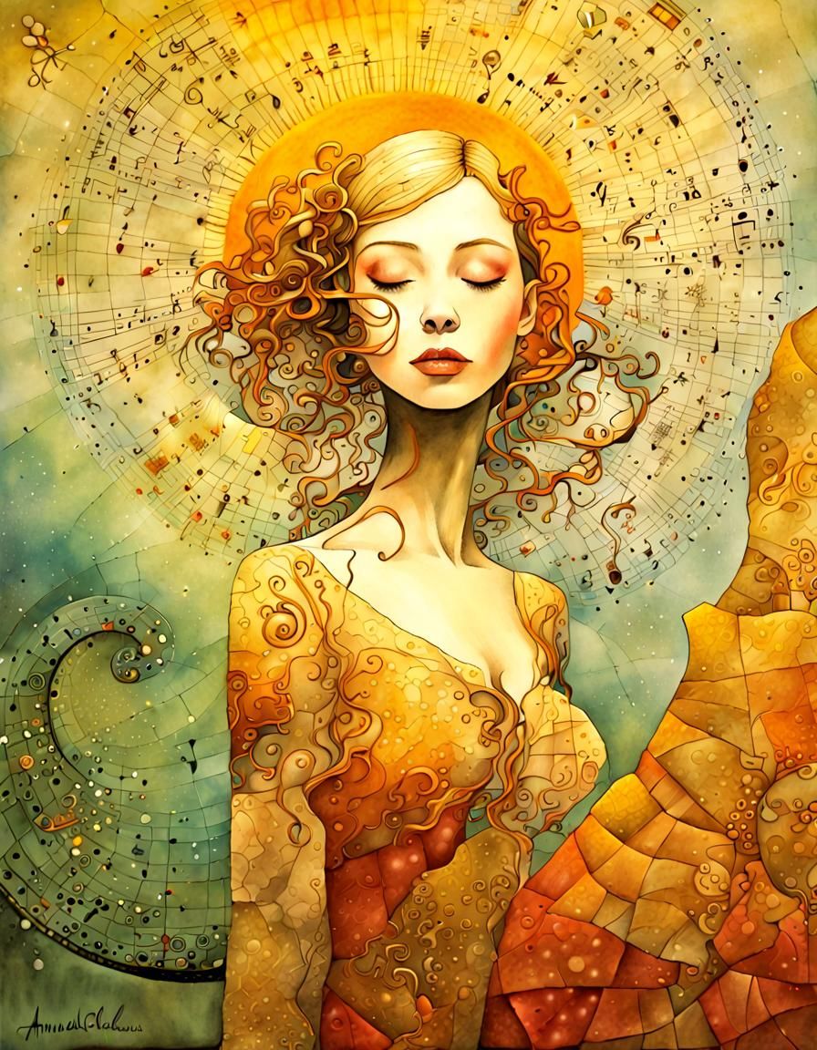 A Dreamlike Portrait of a Woman in Geometric Textile Art