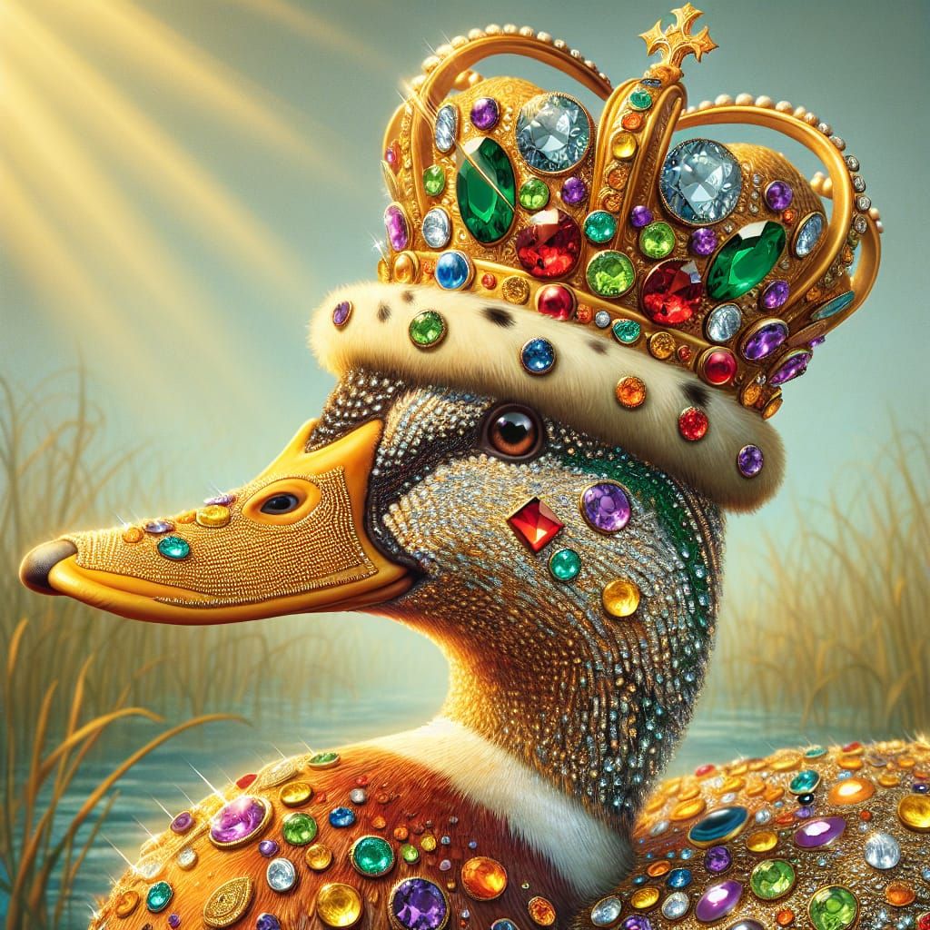 Luck-Endowed Duck Adorns Golden Crown with Jewel-Toned Grand...