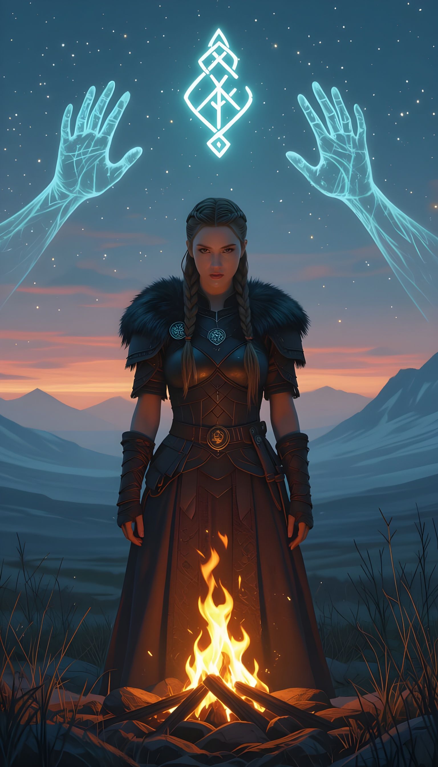 Mystical Nordic Warrior Woman in Realistic Fantasy Art