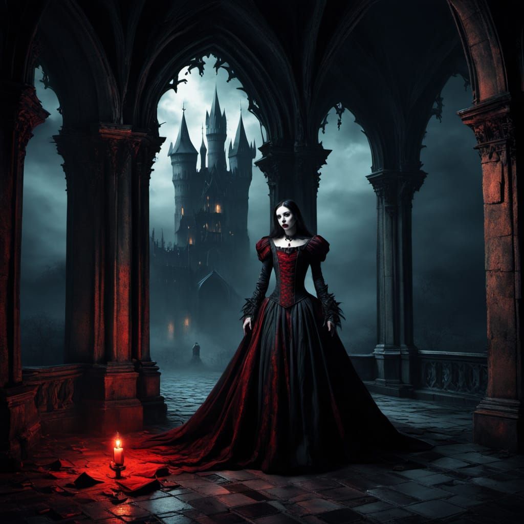 Gothic Female Vampire in Dark Castle
