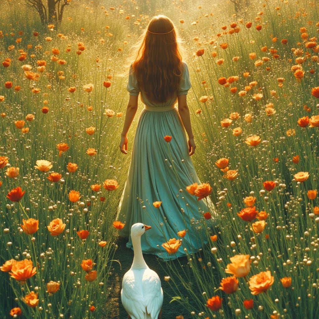 Noble Daughter in a Vibrant Floral Scene