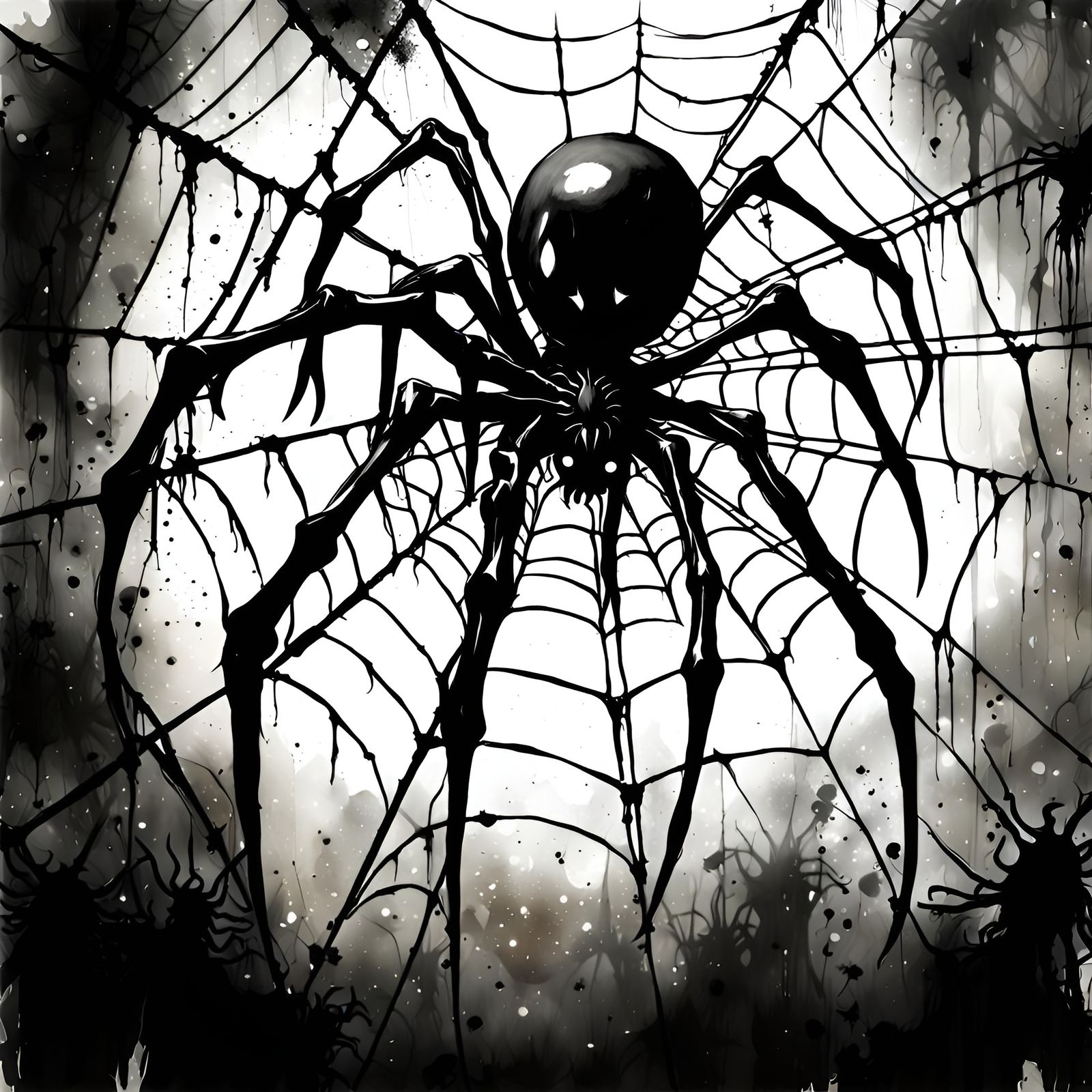 Surreal Sumi Ink Drip Illustration of Human Thrashing in a N...