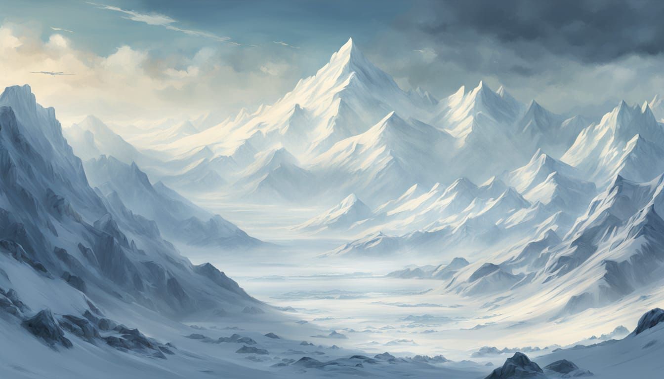 Vast Snowy Hills Under Dramatic Sky - Concept Art