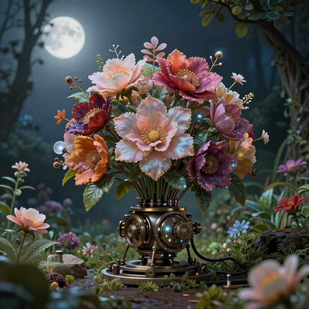 Robotic Flowers Bloom in Digital Landscape