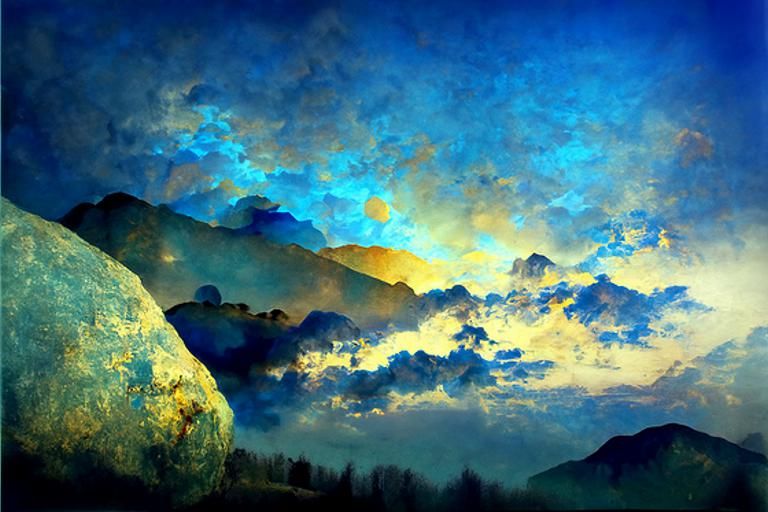 Ethereal Blue Mountainscape at Dusk