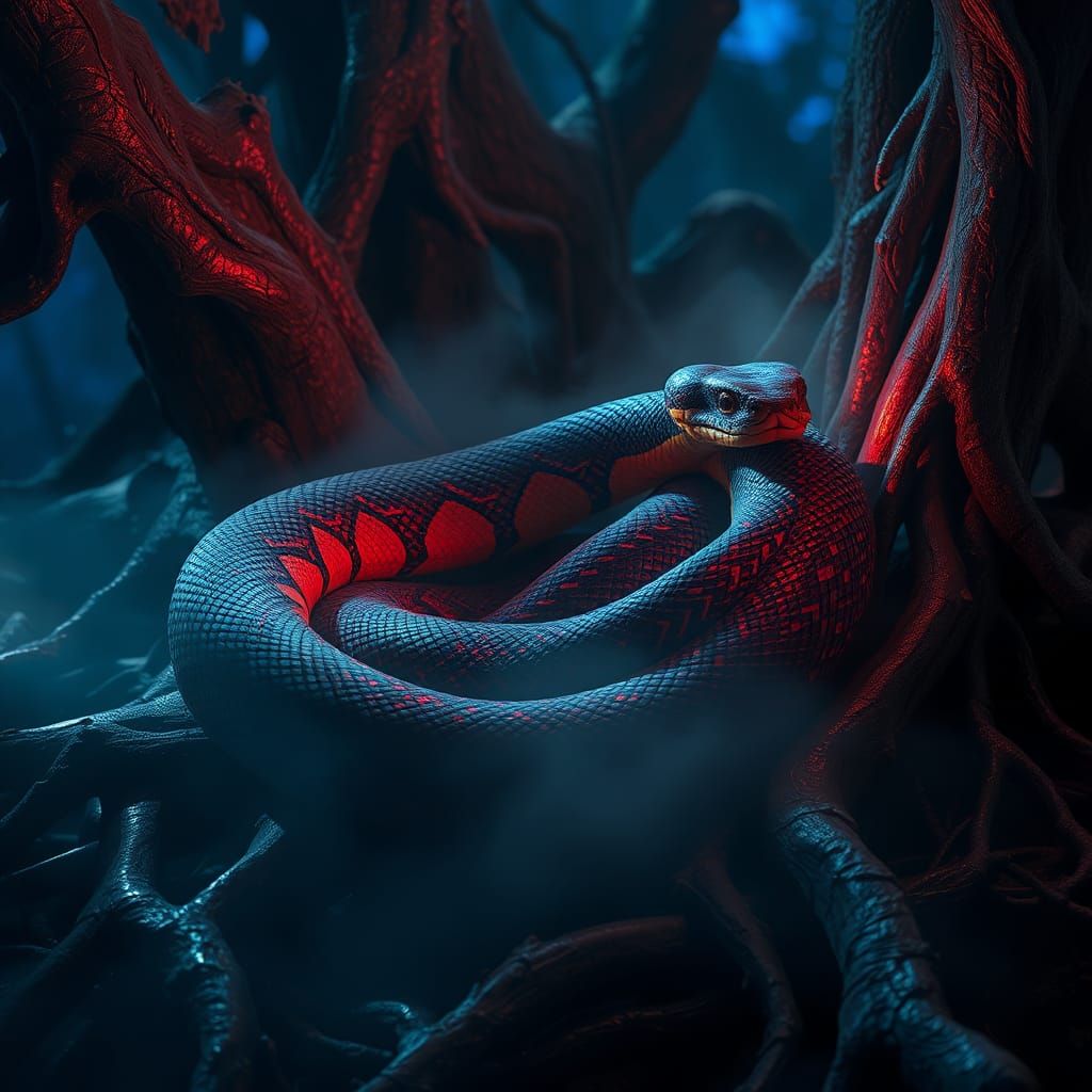 Mystical Gaboon Viper amidst Ancient Roots