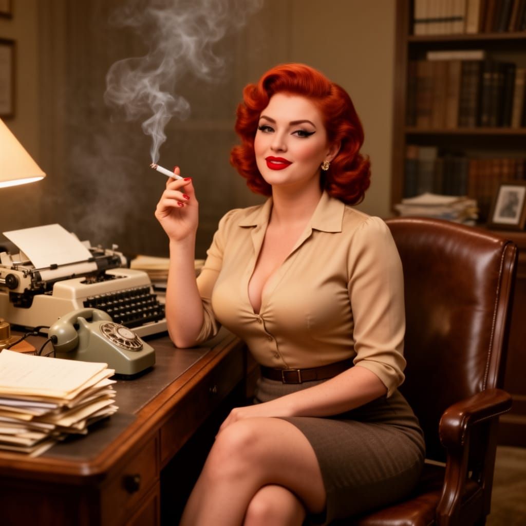 1950s Secretary in Vintage Office