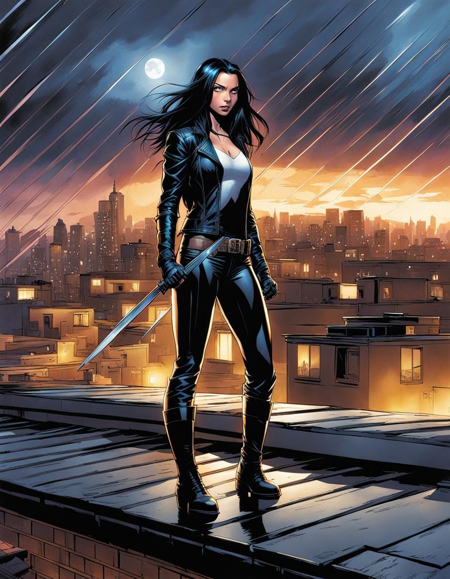 X-23 Solo Marvel Comic Book Cover in Stormy Night