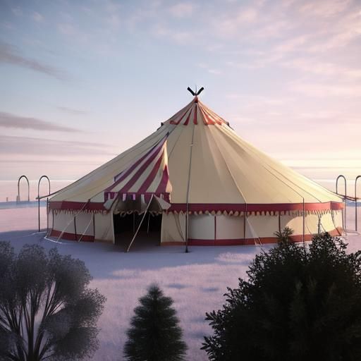 Retrofuturistic Circus Tent Soars through a Dreamy Sky
