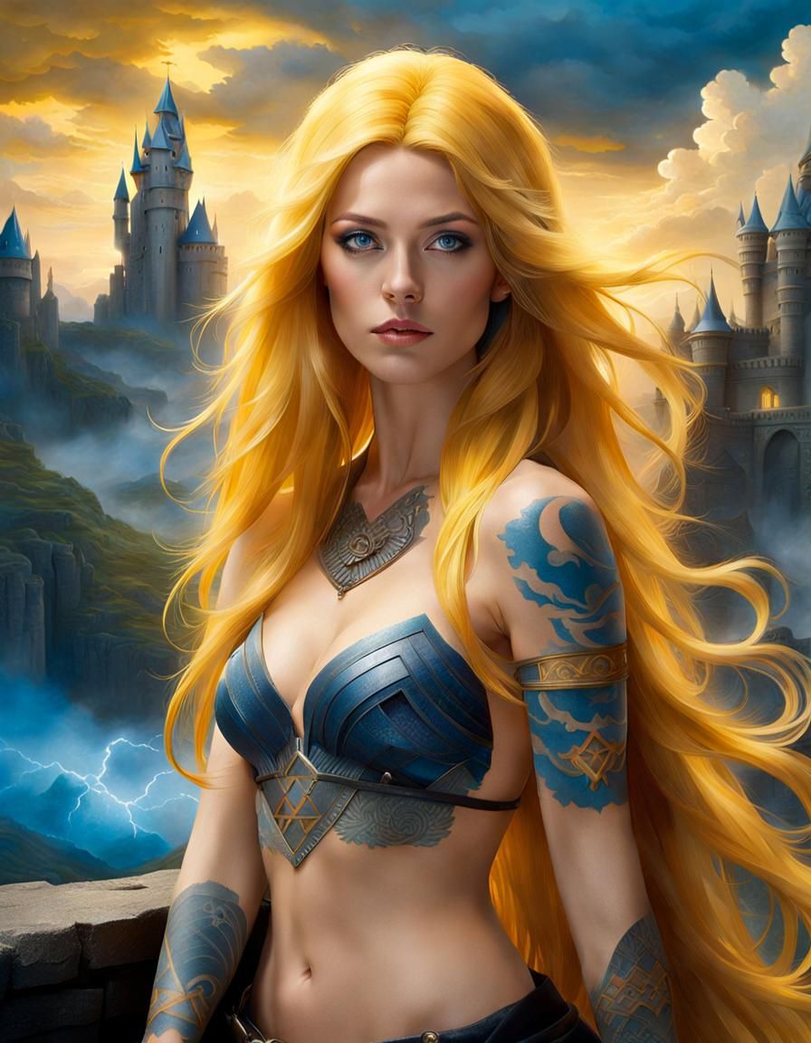 Charming Young Woman in Heavenly Castle Setting