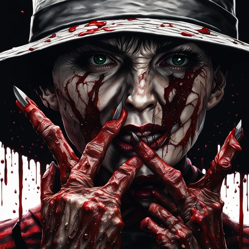 Female Freddy Krueger in Bloody Goth Attire, Nightmare on El...