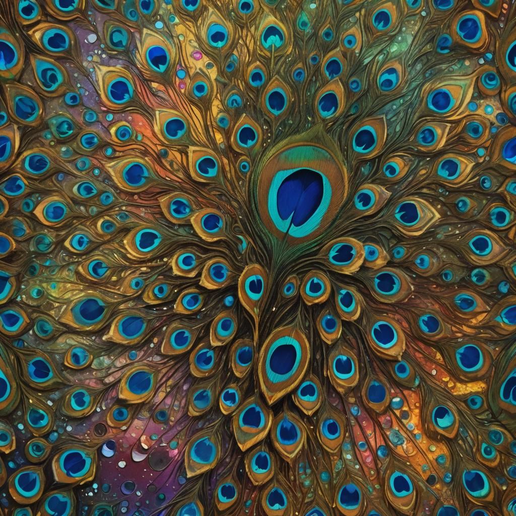 Surreal Iridescent Peacock Ore in Hyperrealistic Oil Paintin...