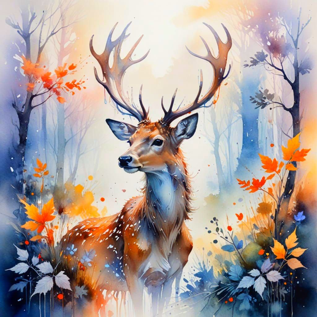 Ethereal Deer in a Misty Dawn Landscape