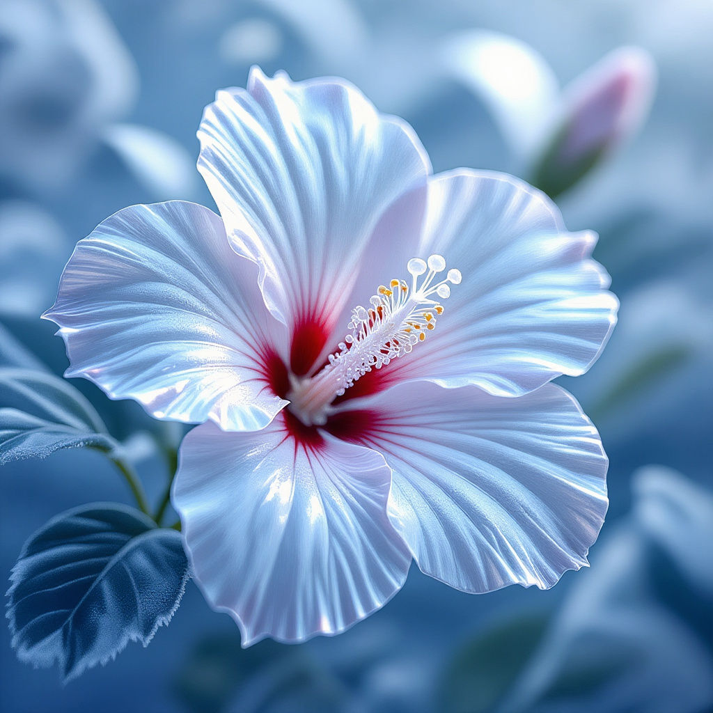 Crystalline Hibiscus Bloom in Winter's Embrace