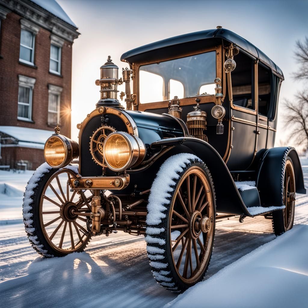 Steampunk T-Ford in Winter Wonderland