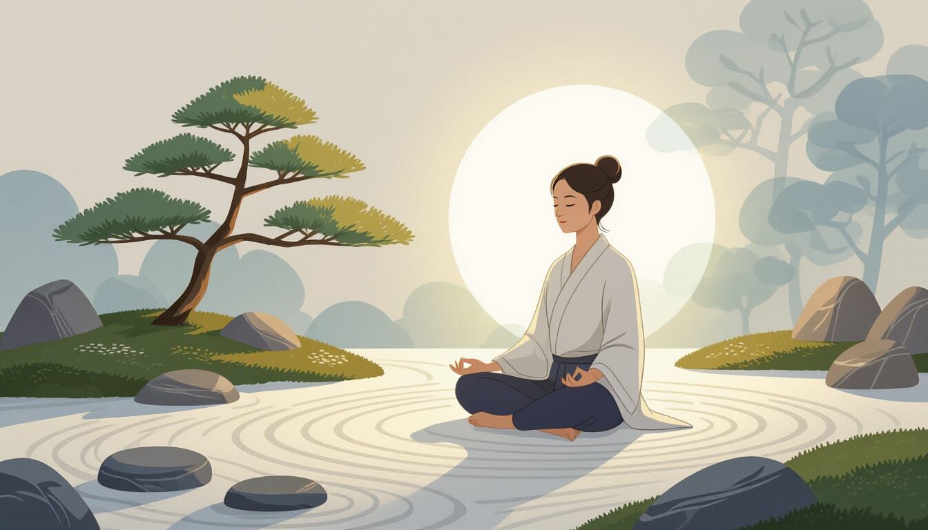 Serene Meditation in Radiant Zen Garden