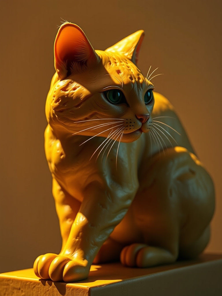 Golden Cheesey Feline Sculpture