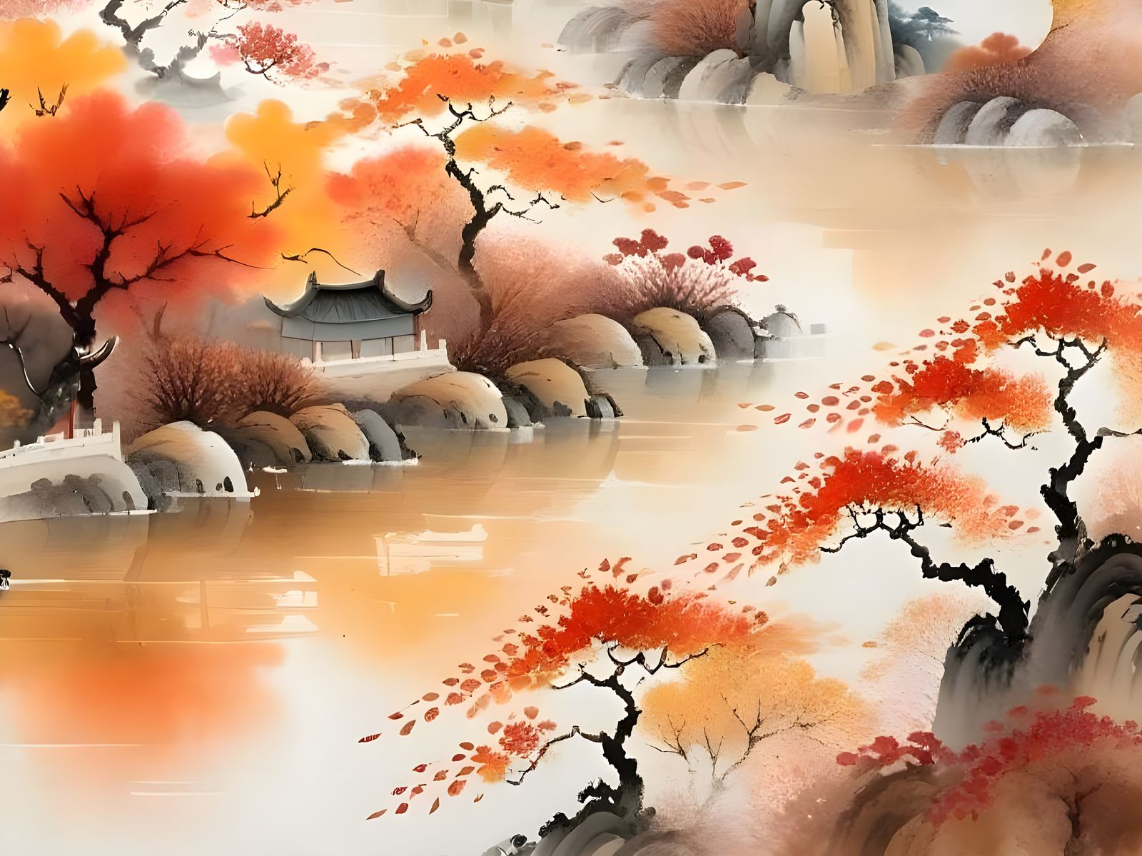 Golden Autumn Idyll in Traditional Chinese Style