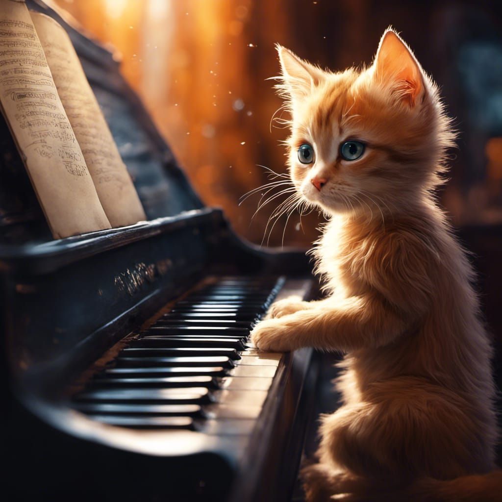 Whimsical Kitten Maestro in Vibrant Splendor