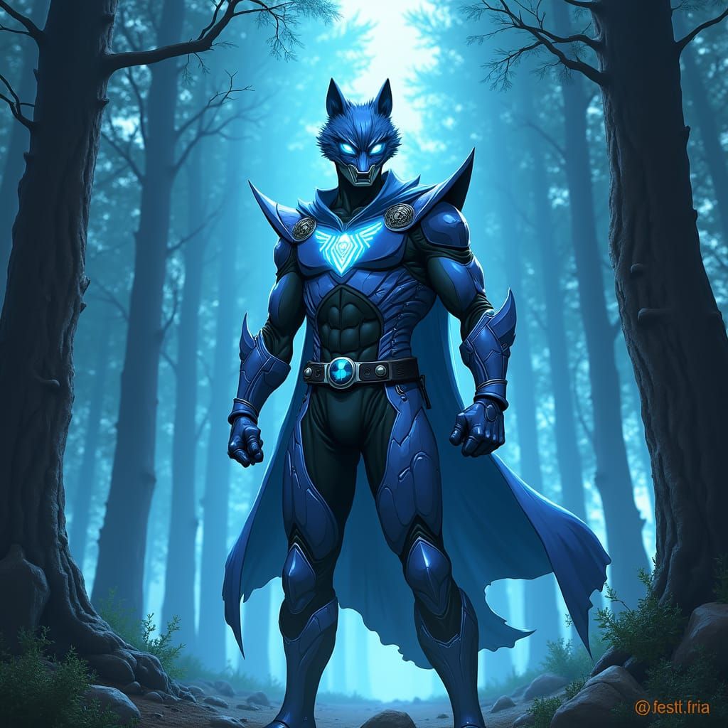 Heroic Azure Wolf Power Ranger in Epic Comic Book Style