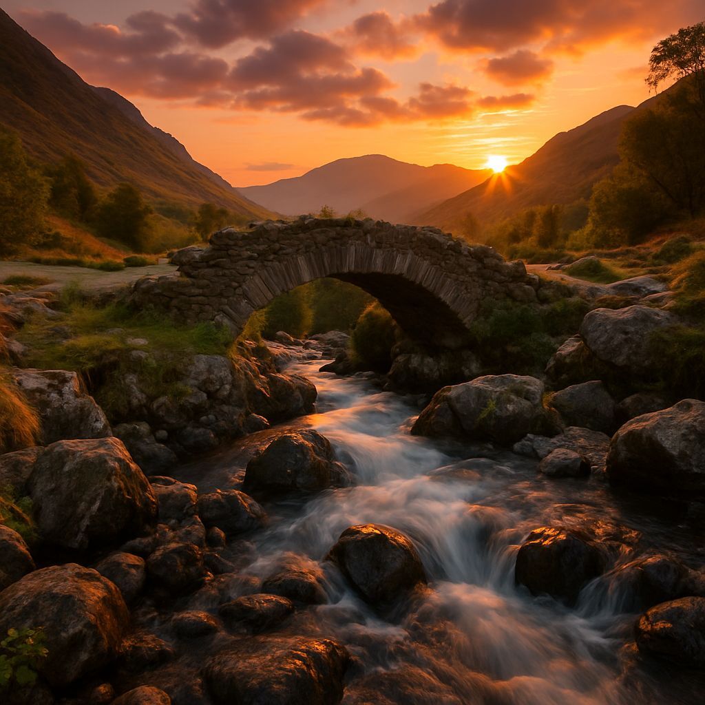 Pack Horse Bridge at Sunset in Lake District