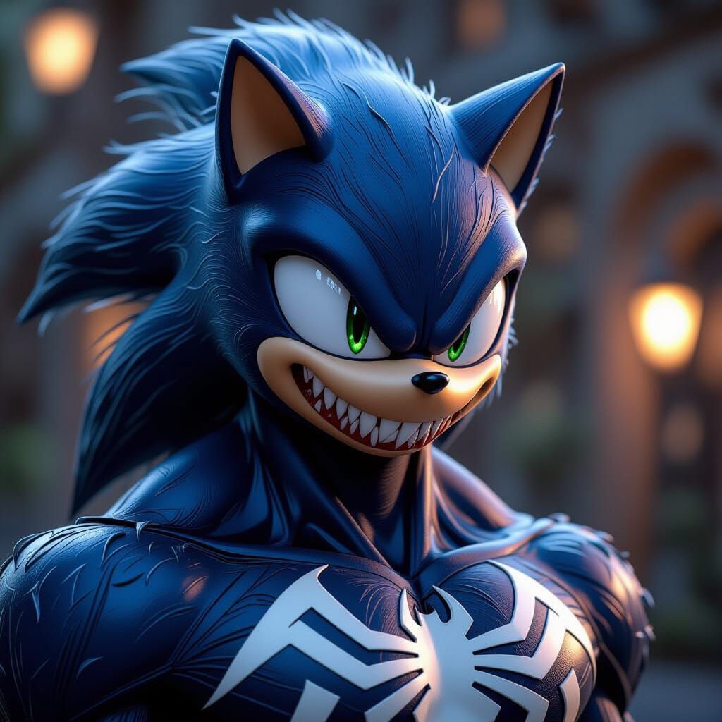 Sonic with Venom Symbiote in Art Nouveau Style