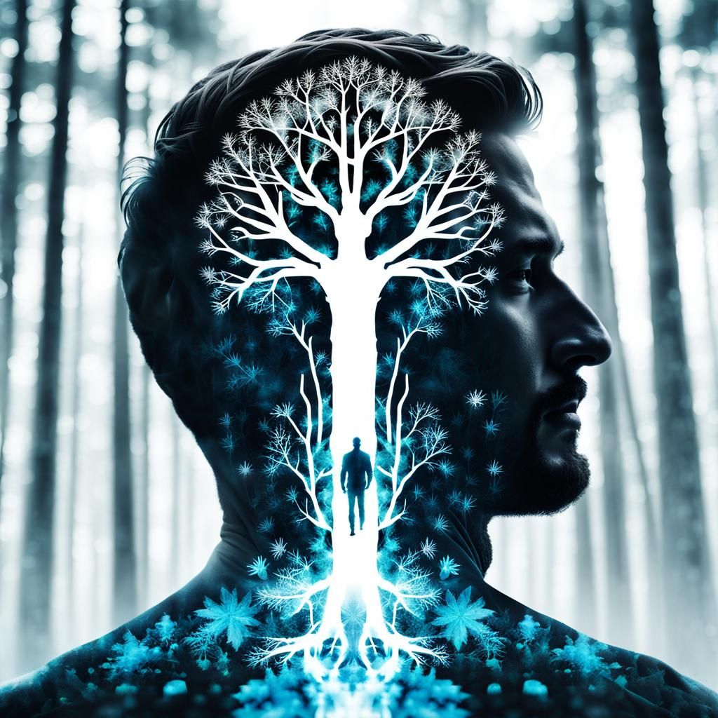 Surreal Bioluminescent Forest in Geometric Patterns