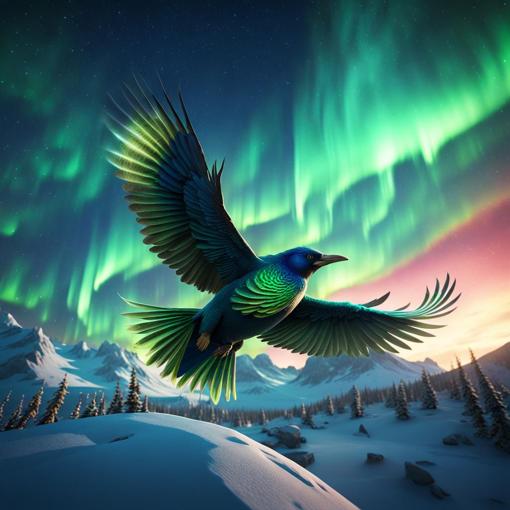 Galactic Bird Soars into Celestial Aurora