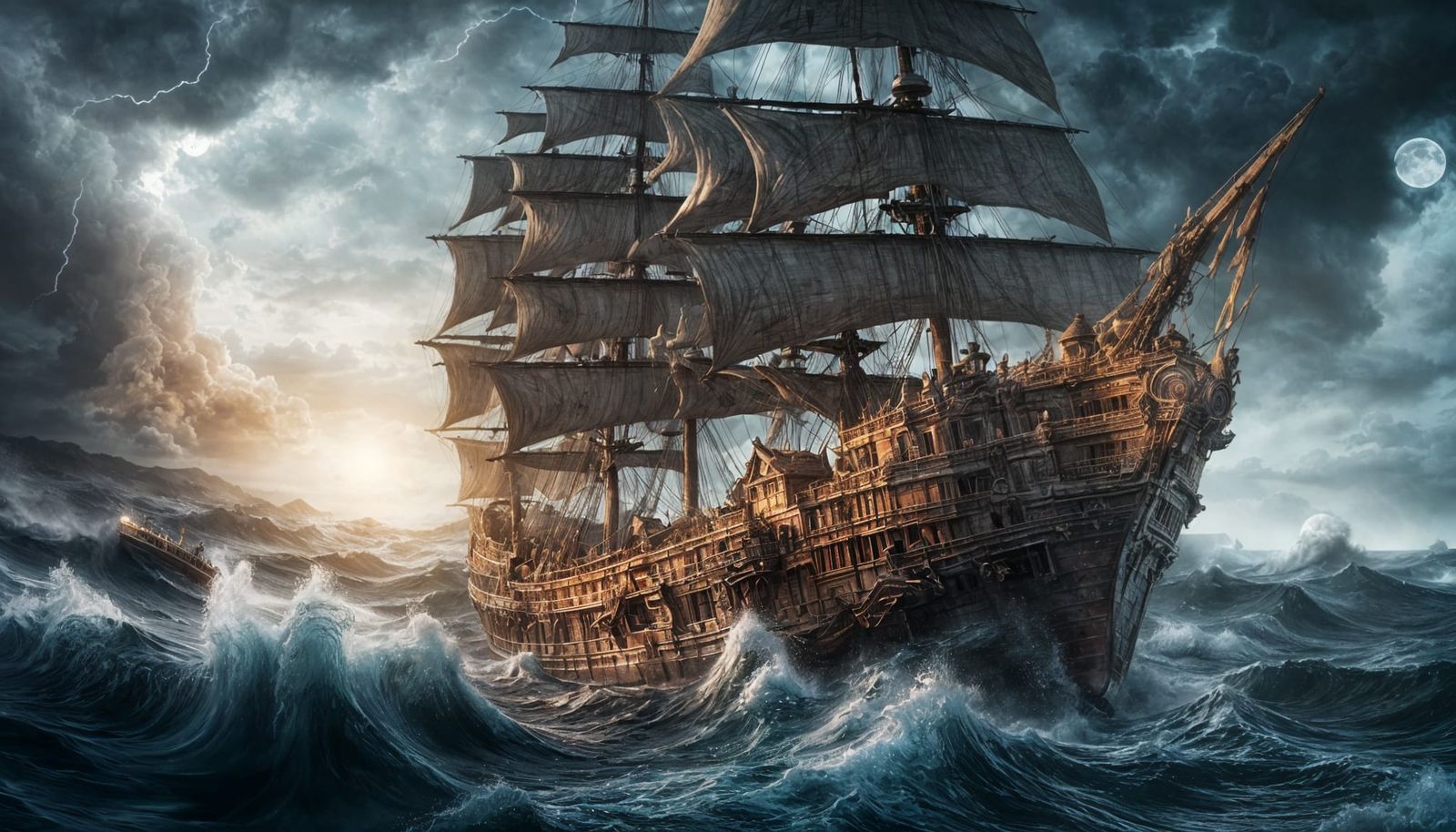 Haunted Ghost Ship in Raging Tempest: Digital Painting