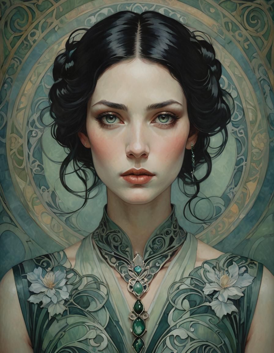 Dreamy Portrait in Art Nouveau Style with Alphonse Mucha's B...
