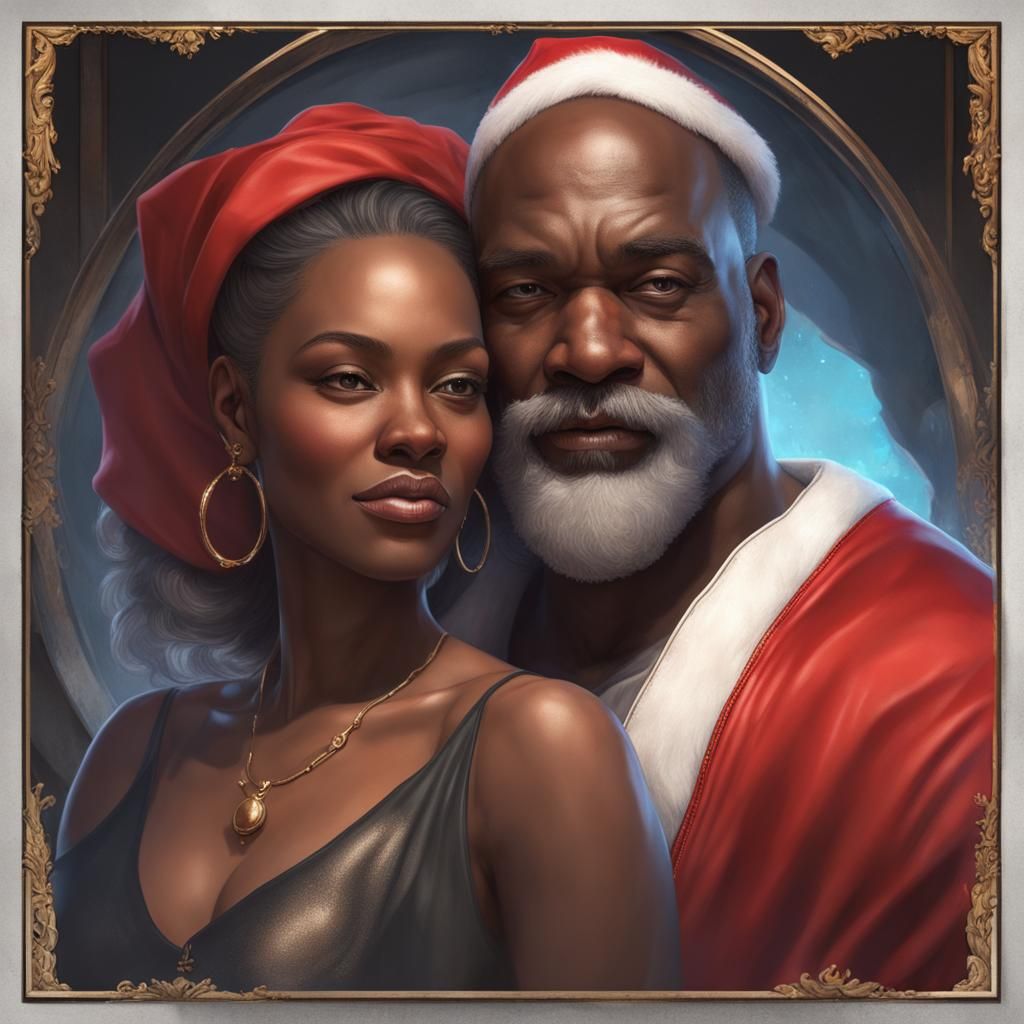 Elegant Black Santa Portrait in Realistic Detail
