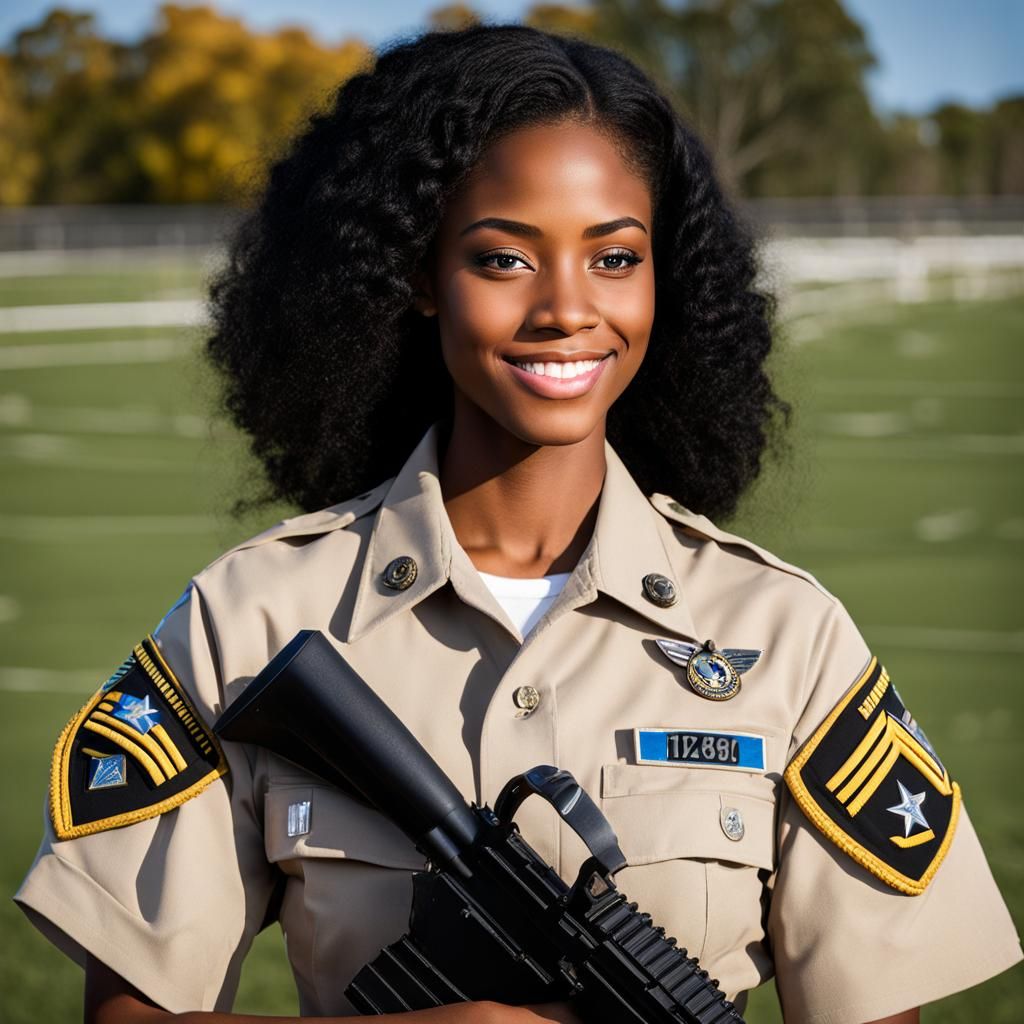 Strong Black Female Military Recruit Captured in Athletic Po...