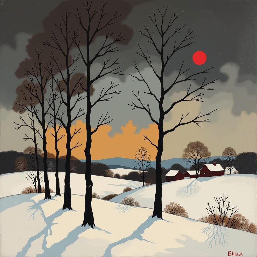 Desolate Winter Landscape in Expressionist Style