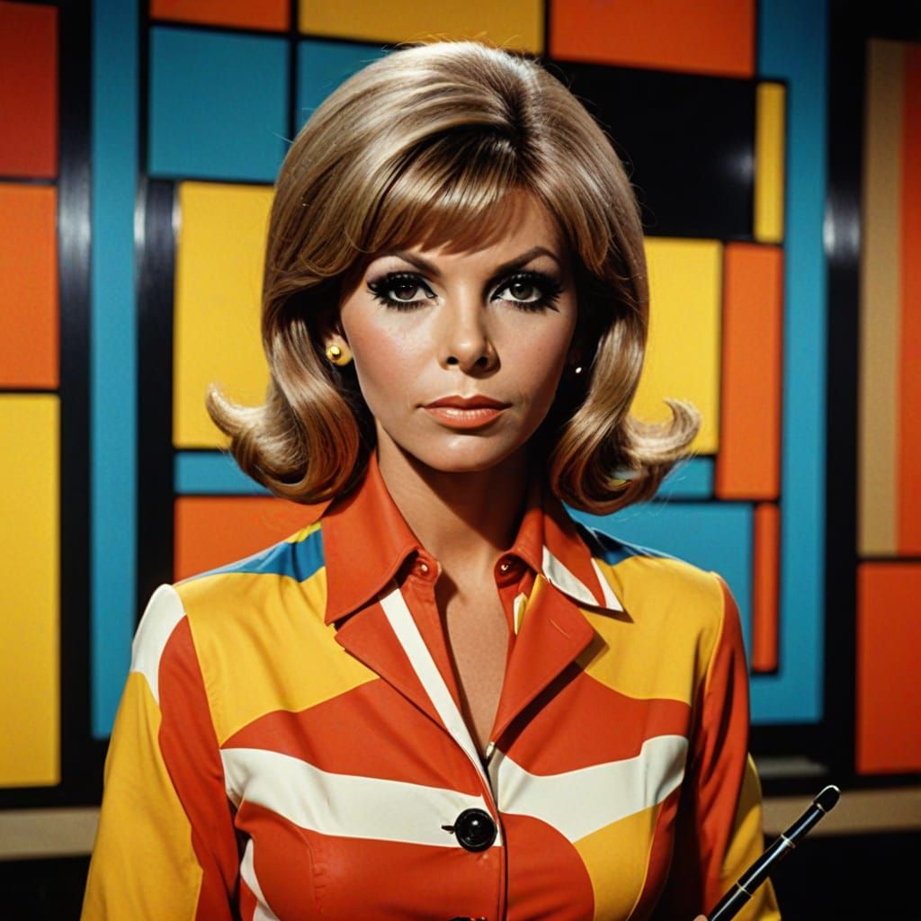 Portrait of 20-year-old Nancy Sinatra, wearing black Mary Quant Mini Dress, thigh high black stiletto heel boots, and lo...