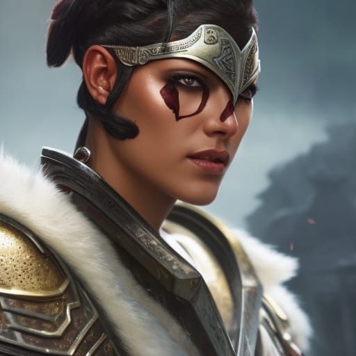 Mysterious Dark Fantasy Gladiator in Hyperdetailed Arena Por...