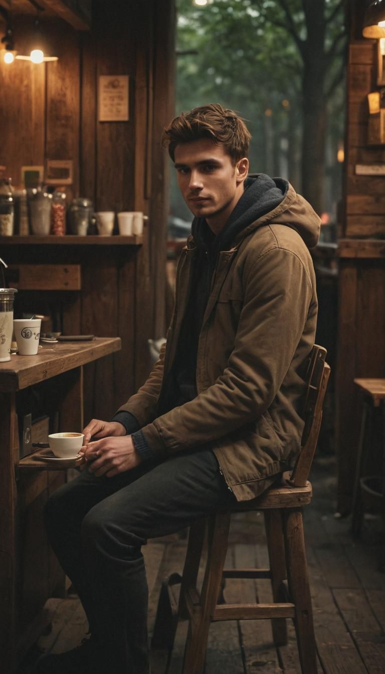 Moody Coffee Shop Scene with Warm Tones