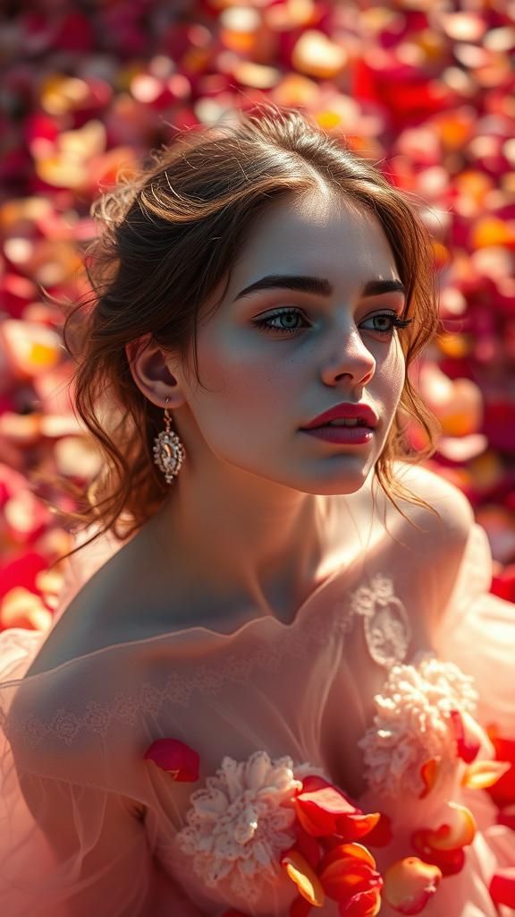 American Beauty Goddess Descends Amidst Kaleidoscopic Rose P...