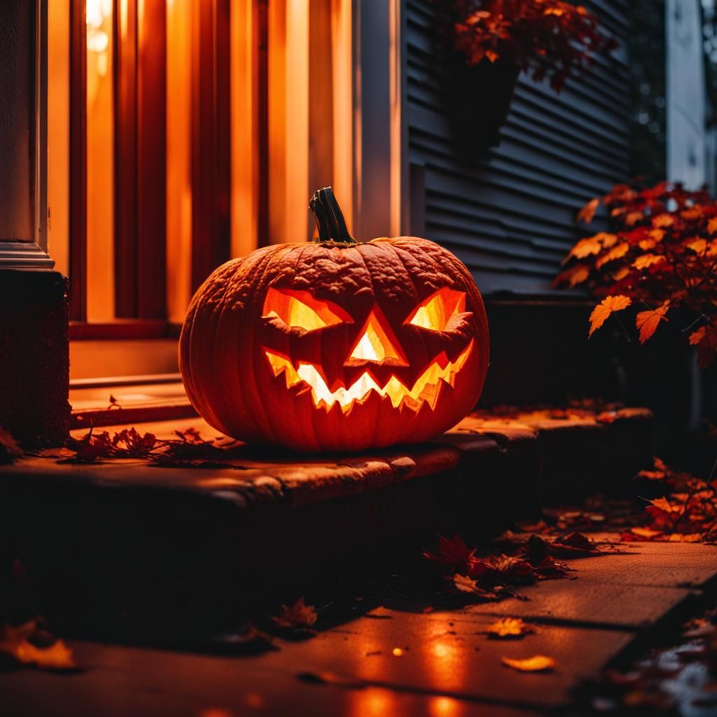 Ornate Pumpkin Carving Emitting Warm Light