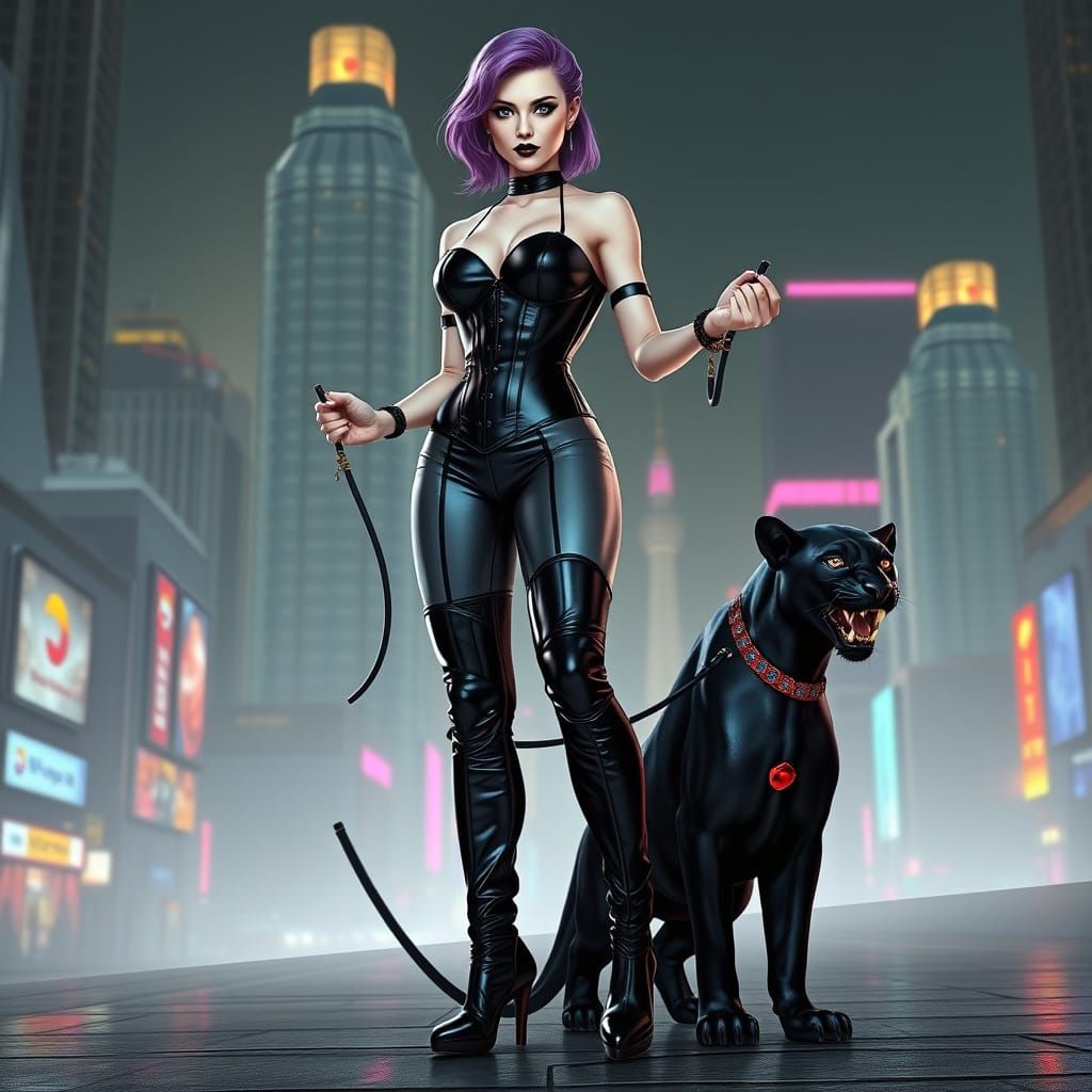 Cyberpunk Goddess Dominates the Neon Cityscape