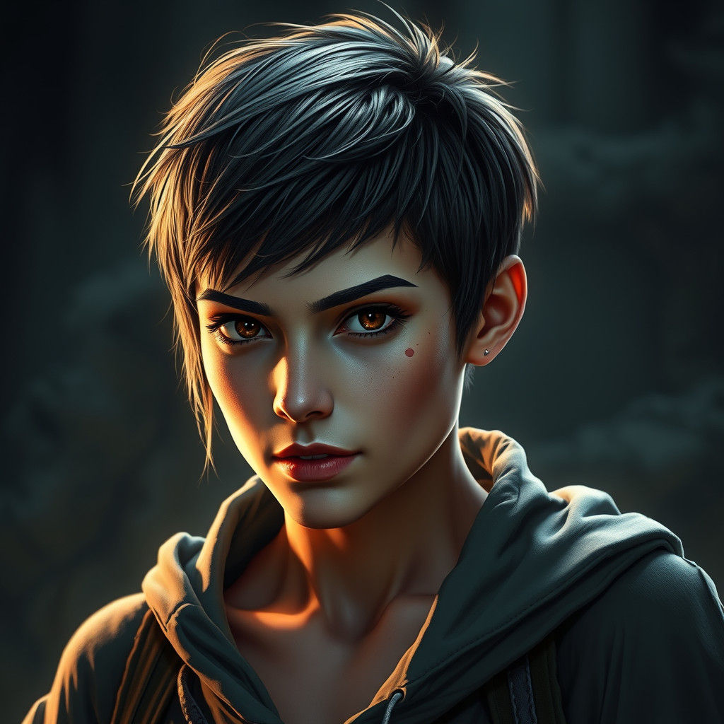 Matte Painting of a Woman with Angular Features and Toned Ar...