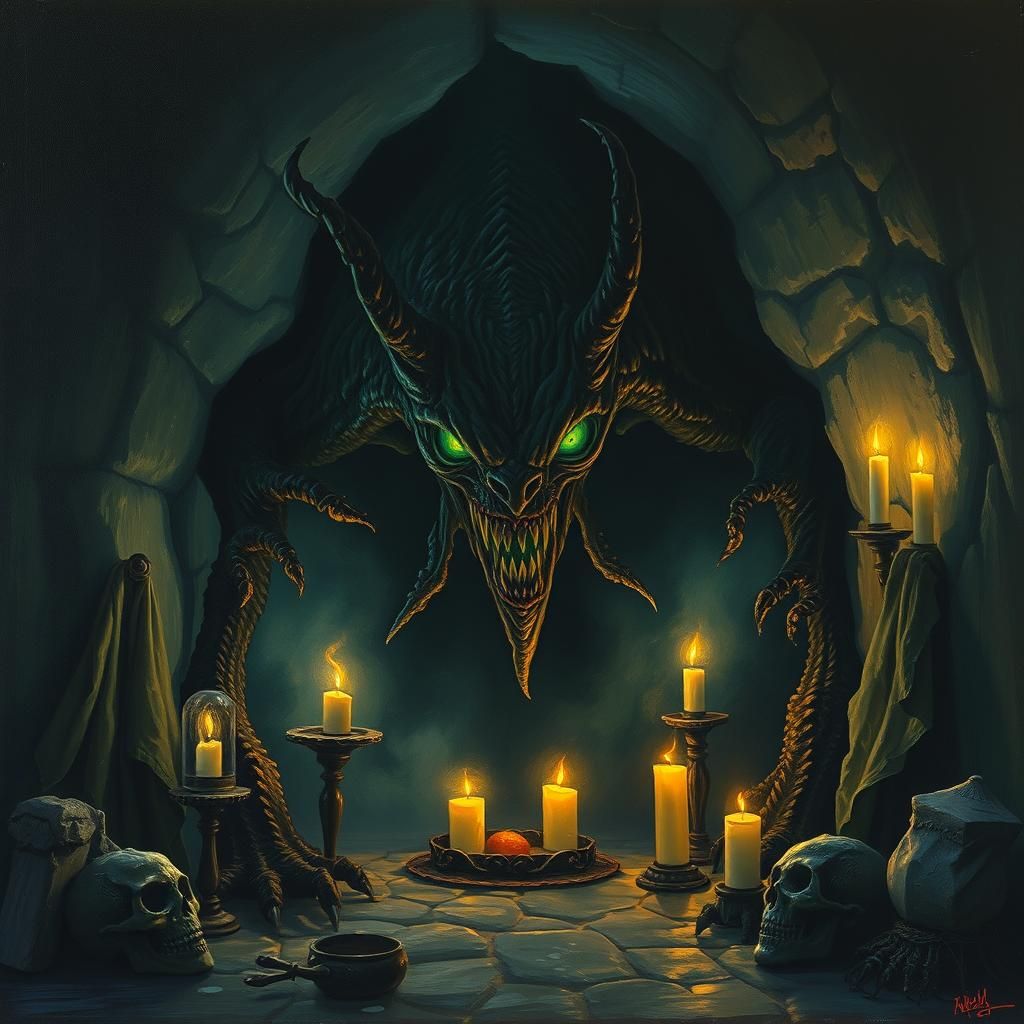 Eerie Chamber for an Alien Monster in Oil Painting Style